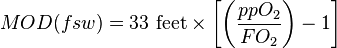 Formula for calculating the MOD in feet